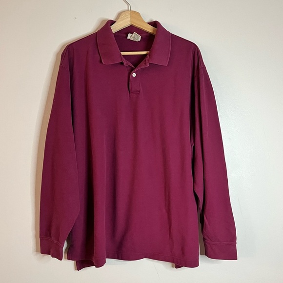 L.L. Bean Burgundy Long-Sleeve Polo Shirt Men’s Large 100% Cotton Classic Fit - Picture 1 of 16